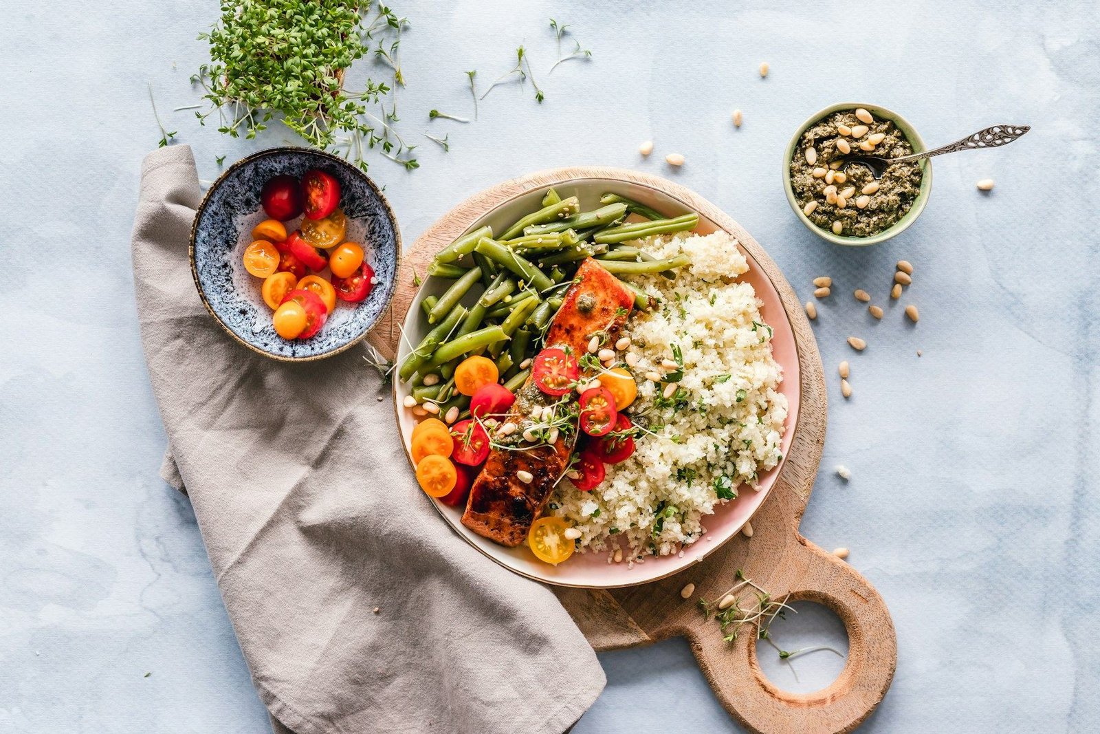 Seasonal brunch plate with vegetables and herbs